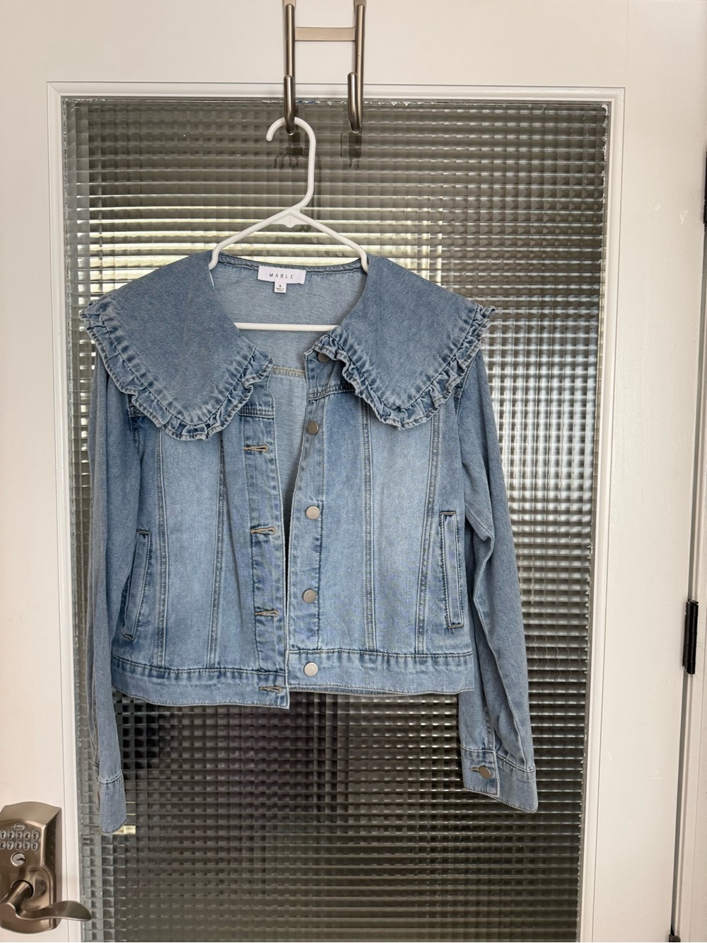 Anthropologie Light Blue Ruffled Collar Denim Jacket